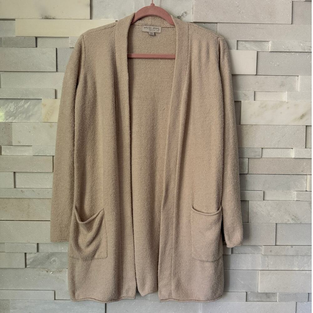BAREFOOT DREAMS Cozy Chic Lite Knit Open Slouchy Cardigan w/Pockets Cream XS